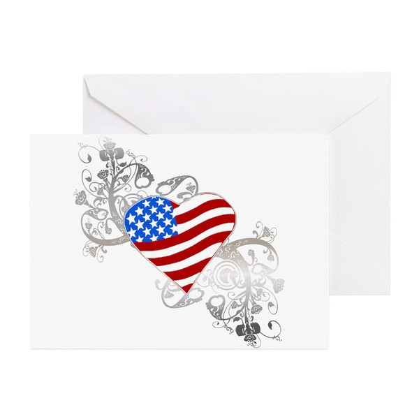 CafePress Independence Day Flag Heart Greeting Cards (Packa Folded Greeting