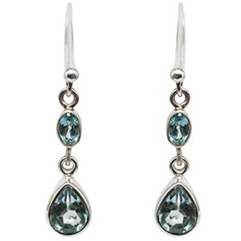 Sterling Silver Blue Topaz Earrings of Length 3.8cm, Stone, Topaz