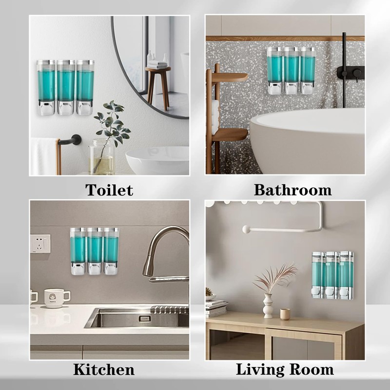 Ribech Soap Dispenser, 3 Chamber 300mL Shampoo and Conditioner Dispenser
