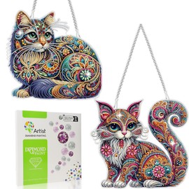 Scettar Scettar DIY Hanging Diamond Craft Pendant Painting Kit, Cat Diamond Art Cloisonne Kit, Special Shaped Diamond Acrylic Ornament Window Suncatcher, 9.84x9.44inch, 2 Pieces