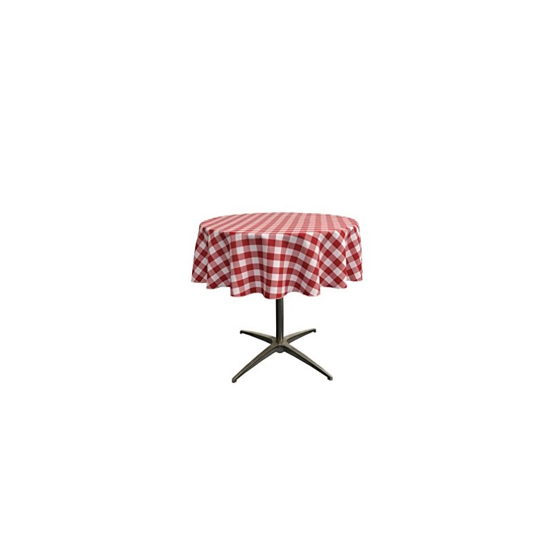 LA Linen Polyester Gingham Checkered 51-Inch Round Tablecloth, Red/White, 129.5