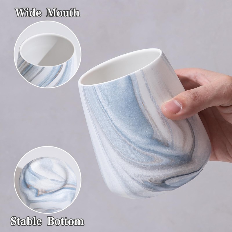 2Pcs Toothbrush Holder for Bathroom - Marble Blue Ceramic Tooth