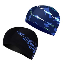 Tadipri Elastic Swimming Caps for Adults, Pack of 2, Comfortable Fabric Bath Hat, Soft Unisex Swimming Cap, Soft and Comfortable to Wear, for Men and Women, Long Short Hair