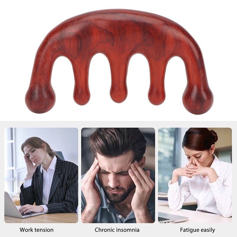 Scalping Massage Comb 5 Teeth Sandalwood Gua Sha Handheld Portable