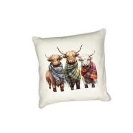 Anonymous Gifting Highland Cows in scarves printed cushion cover - perfect for Highland Cow lovers