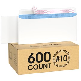 CREGEAR #10 Self Seal Security Tinted Envelopes, Size 4-1/8 x 9-1/2 Inches, White Envelopes, 24 LB Paper, Strip and Seal for Privacy & Business, NO Window, 600 Count