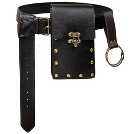 Cellphone Holder Retro Belt Pouch Waist Bag Fanny Pack Steampunk Medieval Renaissance Purse Costume Accessory (2Pouch-Brown) - Color: 1-Black