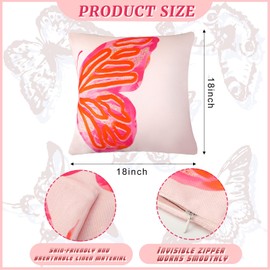 Patelai 2 Pcs Butterfly Preppy Decorative Throw Pillow Covers Gift for Christmas Pink Orange Print Cushion Covers Case for Couch Bedroom Home Room Decor, 18 x 18 Inch