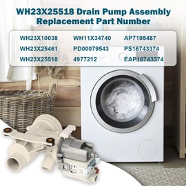 2025 Upgraded WH23X25518 WH11X34740 Front Loading Washer Drain Pump Assembly Compatible with GE Replacement for WH23X10038 WH23X25461 PD00079543 4977212 AP7195487 PS16743374 EAP16743374