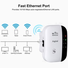 WiFi Extender 2.4GHz Repeater WiFi Booster 300Mbps Mini Extender AP/Repeater Mode,Home Wireless Signal Booster,Universal Comply with 802.11n/g/b with Ethernet Port & WPS Function,Quick Setup