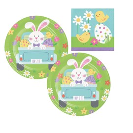 Easter Bunny & Chick Party Supplies | Tableware Bundle Includes Paper Dessert Plates & Napkins for 16 People | Hippity Hoppity Easter Design