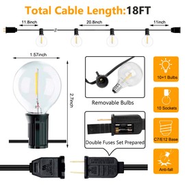 Muasdae 18Ft Outdoor Patio String Lights,UL Listed Commercial Light String with 10+1 Plastic G40 LED Clear Globe Bulbs,Decoration for Patio Backyard Cafe Porch Garden Bistro Party Wedding