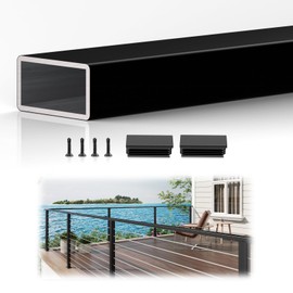 1 Pack 8FTx 2"x1" Aluminum Black Handrail with Self Drilling Screws Nylon End Caps, AAMA 2604 Coating, 2.8mm Thick Flat Handrail Cuttable Top Rail for Deck Stair Railing Indoor Outdoor