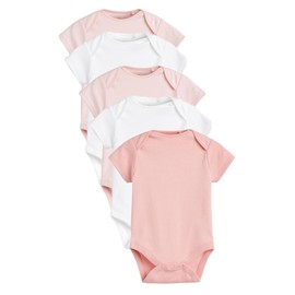 NEXT Organic Cotton Short Sleeve Bodysuits Pack of 5, Pink/white, 0 Months