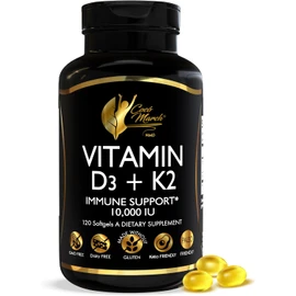 Cocó March N.M.D Vitamin D3+K2 10,000 IU - High Potency Supplement for Women & Men, Immune Support, Bone & Joint Health - Gluten-Free, Non-GMO, 4 Month Supply, 250 mcg D3, 180 mcg of Vitamin K2