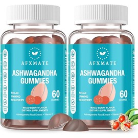 AFXMATE Ashwagandha Gummies & Vitamin D Gummies for Men & Women 120 Count Aswangdha Supplement (Non-GMO, Sugar Free & Gluten Free)