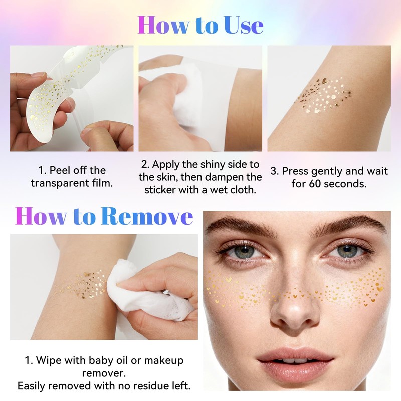 RoyalChic Pack of 24 Glitter Freckles Tattoo, Temporary Freckles