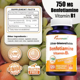 Naturenutri Benfotiamine 750mg (240 Caps) - Enhanced Absorption Vitamin B1