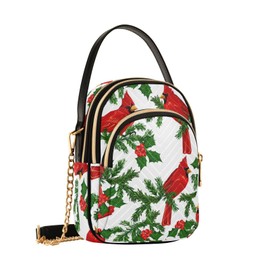 Yasala Christmas Cell Phone Purse Red Cardinal Bird Holly Leaves Berry Crossbody Handbag Durable Shoulder Bag Sturdy Travel Pouch Compact Chic Bag for Women Everyday Use Holiday Gift