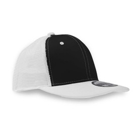 PLAIN GEAR Dispatch Trucker Cap - High Crown Mesh-Back Adjustable Strap Snapback Hat (White/Black)