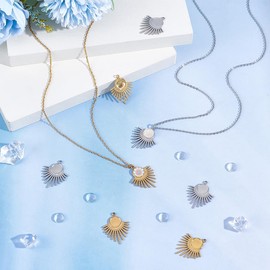 UNICRAFTALE 24 Pieces 2 Colours Stainless Steel Cabochon Blanks Pendant Fan Pendant Sets for Making Blank Dome Setting Cabochon Charm Setting Tray 8 mm for DIY Jewellery Making, Non-precious metal