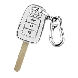 QBUC for Honda Key Fob Cover with Key Chain, for Honda Accord Civic CR-V HR-V 4-Button Soft TPU Keycase Shell Remote Key Vehicle Accessories (S-White)