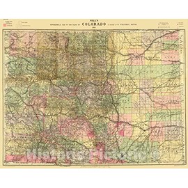 Historic Pictoric Map : Colorado 1889, Nell's Topographical map of The State of Colorado, Antique Vintage Reproduction : 30in x 24in