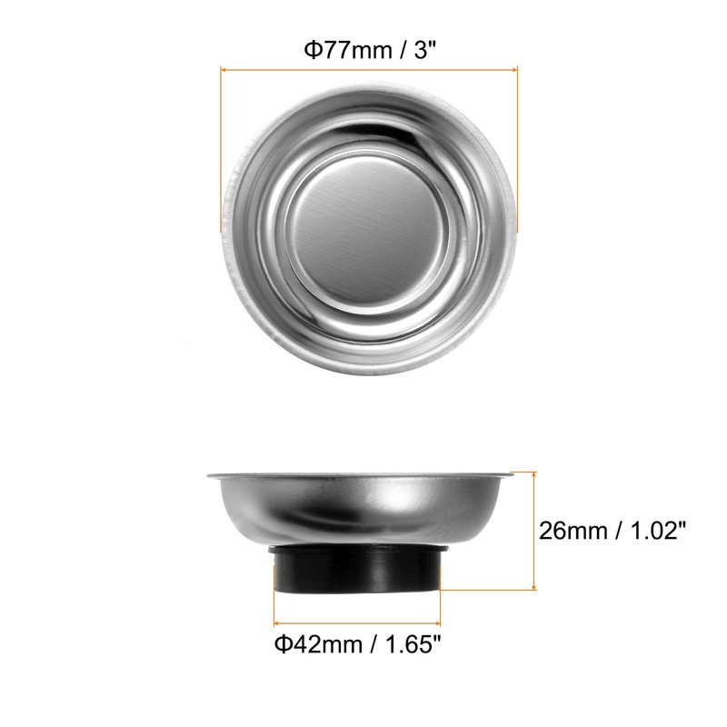 sourcing map Round Magnetic Tray 3" x 1" Stainless Steel