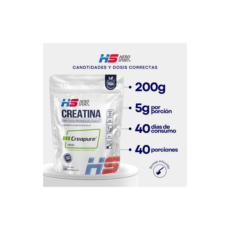 Creatina Creapure 200gr Hero Sport 40 Servicios