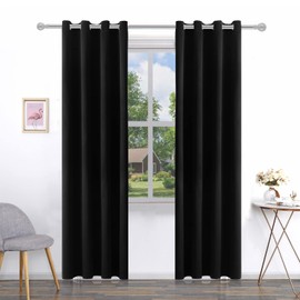 Pickluc Grommet Blackout Curtain for Living Room, Light Blocking Drapes, Thermal Insulated, Noise Reduction, 52 Inches Wide x 84 Inches Long, Black, 2 Panels
