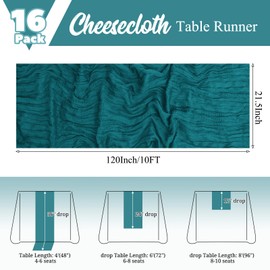 16 Pack Teal Table Runner 10FT Cheesecloth Table Runner Boho Gauze Table Runners Long Rustic Sheer Fabric Table Runners for Wedding Party Bridal Shower Farmhouse & Home Decor