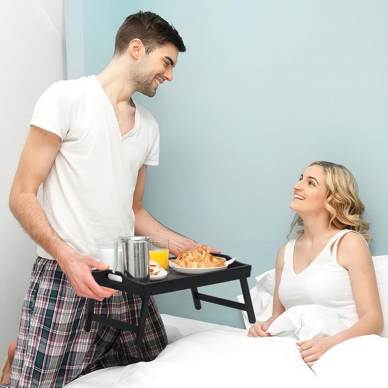 2 Pack Bed Tray Table Breakfast Trays Serving Tray Bamboo