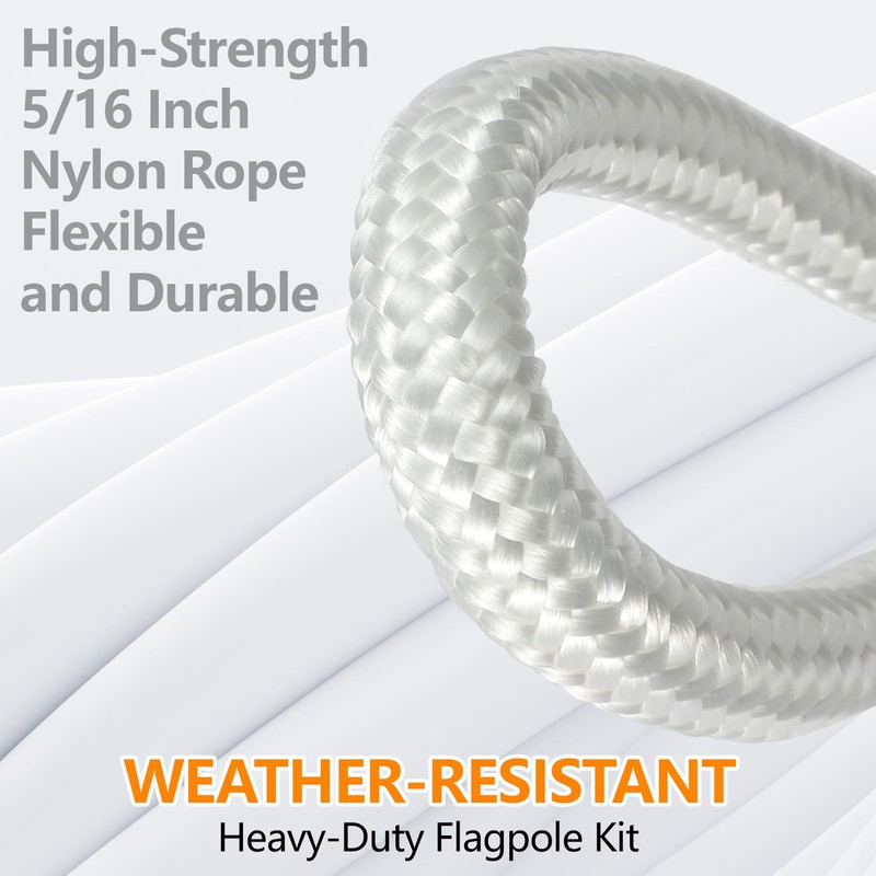 100Ft Flagpole Rope Kit, 5/16" Nylon Halyard with 4 Zinc