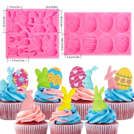 Whaline Whaline 2Pcs Easter Fondant Molds Cute Bunny Rabbit 3D Silicone Moulds Colorful Easter Egg Pattern Resin Molds Cupcake Cookie Baking Decorating Moulds for Easter Holiday Spring Party DIY Candy