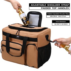 MIER 30L Extra Large Soft Cooler Bag with Bottle Opener for Camping Beach BBQ Grocery Golf Leakproof Picnic Lunch Bag, Collapsible, Top Flip Lid, 45Can (Khaki)