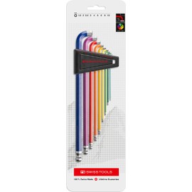 PB Swiss Tools 90-100° RainBow Key L-Wrench Set PB 2222.LH-10 RB CN | 100% Swiss Made | 9-Piece Allen Key Set, Size 1.5-10 mm with Very Short Key Part