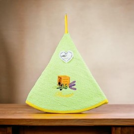 Villages de Provence Hand Towel Un Savon - Round with Clip - Anise - Embroidered Patterns - 100% Cotton - Ø 65 cm in diameter - Kitchen or Bathroom - Machine Washable