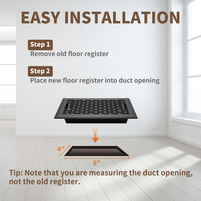 SANYCASA Floor Register 4x8 Inches - Heavy Duty Walkable Steel