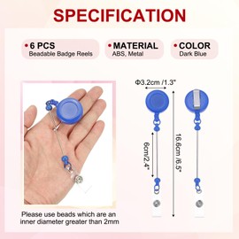 PATIKIL Beadable Badge Reels, 6 Pieces Beadable Retreat Clips Holder Badge Reel Wholesale Keychain Empty Bar with Belt Clip, Dark Blue