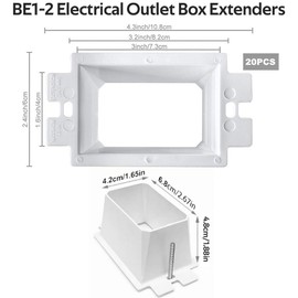 GIB cleaningtool 10 PCS BE1-2 Electrical Outlet Box Extenders with 20PCS Screws, 1-Gang Box Extender Single Gang Box Extender Electric Box Extender 1 Gang Power Outlet Accessories (White)