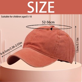 AUNGKWANG Washed Baseball Cap for Children, Premium Baseball Cap, 100% Cotton, Adjustable Peaked Cap, Plain Colour, Outdoor Running, Leisure Baseball Cap, for 5-10 Years Old Boys Girls, orange, 52