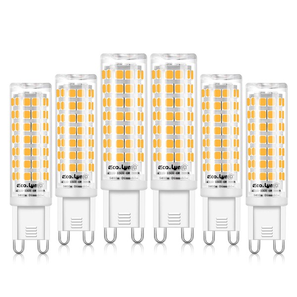 G9 LED Bulb Dimmable, Warm White, 6W Equivalent 40W, 50W, 60W Halogen, 3000K, 540LM Light, AC 120V CRI 82, G9 Base (6 Pack) by Eco.Luma