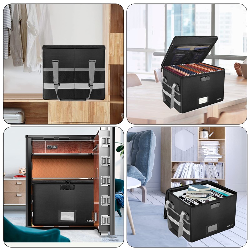 ENGPOW File Box with Lock,Fireproof Document Box with Zipper＆Pockets,Collapsible File