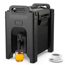 COSTWAY Insulated Beverage Dispenser, 2.5 Gallon Ice and Hot Drink Server with Handles for Catering, Food-grade LLDPE Material, Keep Hot Chocolate Tea Warm, Hot beverage Dispenser for Party, Black