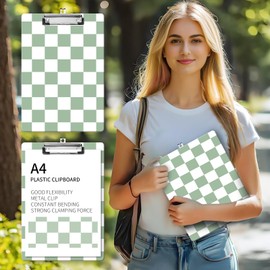 NUGGHU Fashion Clipboard, A4 Letter Size Decorative Wooden Cute Clipboards for Women Men, Standard Letter Size 9 x 12.5 in with Low Profile Metal Clip Green White Plaid