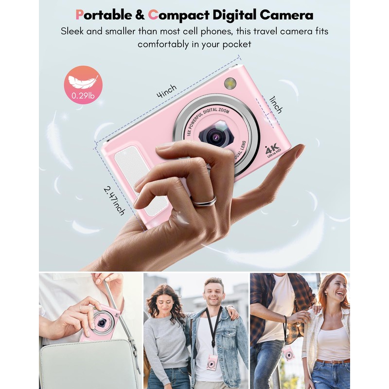 Digital Camera, 4K Autofocus Vlogging Camera with 32GB Card,48MP Point