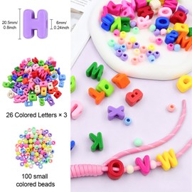 188Pcs Large Letter Beads Kit, 78 3D Bubble Alphabet Beads A-Z, 10 Colorful Paracord Straps and 100 Spacer Beads for DIY Backpack, Purse, Luggage Charms and Keychains