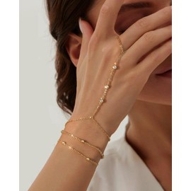 TEN MIRO 16k Gold Hand Chain Bracelet, Gold Bracelets for Women Link Chain Bracelets Finger Ring Slave Bracelet Mothers' Day Jewelry Gifts