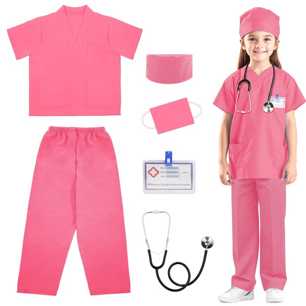 RioRand Doctor Costume for Kids,Toddler Nurse Scrubs with Accessories Halloween Cosplay Dress Up Doctor Pretend Playset For Boys Girls 3-11 Years