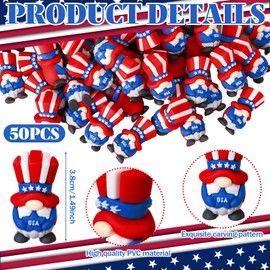 Lunmon 50 Pcs 250 Years 4th of July Mini Gnome Decor Patriotic Tiny Gnomes Red White Blue Figurines Independence Memorial Veterans Day Table Garden Miniature Landscape Potted Decorations